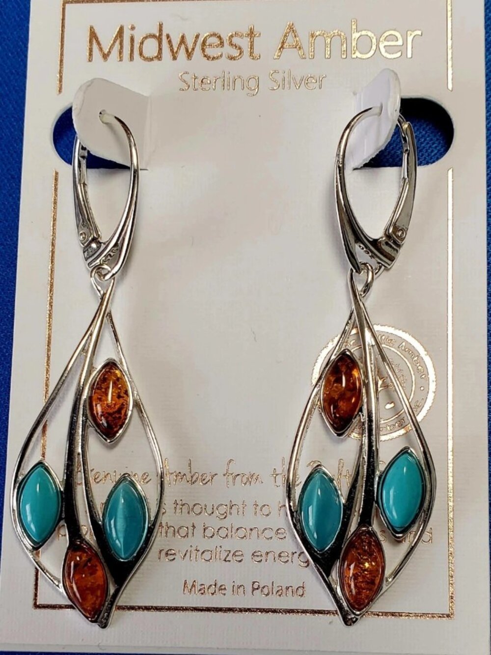 midnight amber sterling silver earring